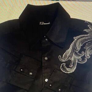 Mens Black Shirt XL Embroidered Contrast Stitch Western Button Up